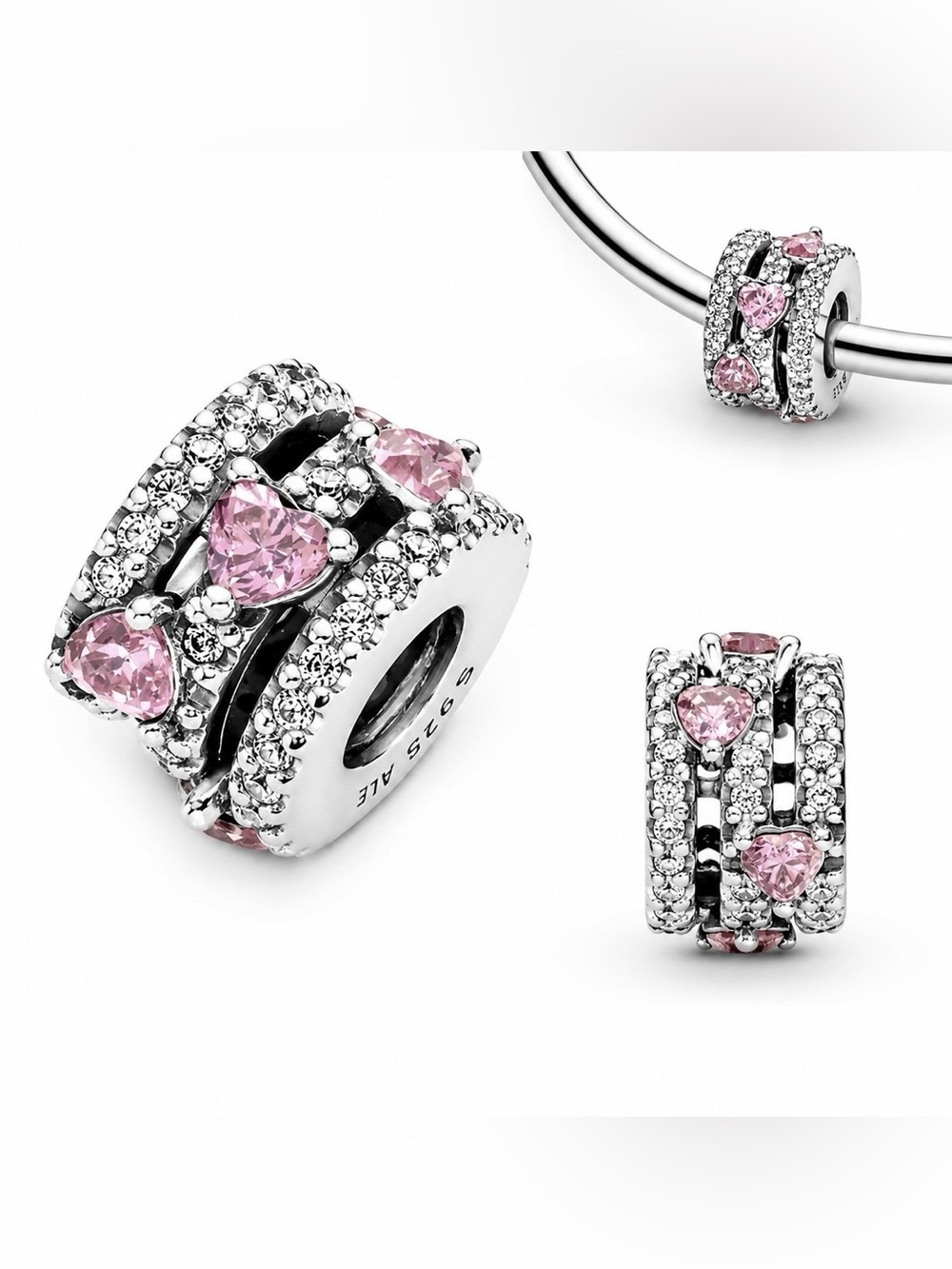 Sparkling Triple Halo Hearts Charm (One)